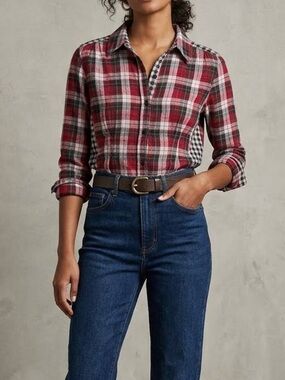 ANTHROPOLOGIE | Zoa New York Button Down Mixed Pattern Plaid Tunic Top Large